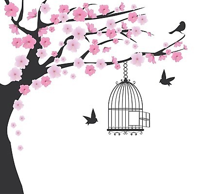 EPS 해외이미지 나무 꽃 실루엣 일러스트 조류 매달리기 사람없음 새장 해외일러스트 식물 동물 모션 촬영기법 케이지 파일형식 벡터 이미지허브