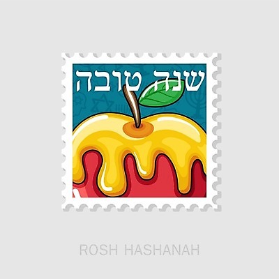 EPS 해외이미지 일러스트 사람없음 흐름 사과 꿀 유대교 우표 해외202004 해외일러스트 종교 컨셉 과일 파일형식 벡터 이미지허브
