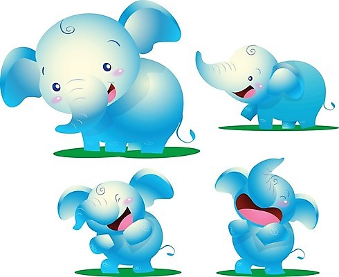 EPS 해외이미지 행복 감정 새끼 여러마리 일러스트 모션 코끼리 웃음 사람없음 파란색 카툰스타일 해외202004 해외일러스트 동물 컬러 다수 포유류 표정 파일형식 벡터 이미지허브
