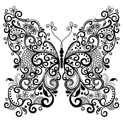 EPS 해외이미지 문양 꽃 나비 잎 패턴 일러스트 흑백 사람없음 화려 해외일러스트 식물 곤충 컨셉 무늬 촬영기법 파일형식 벡터 이미지허브