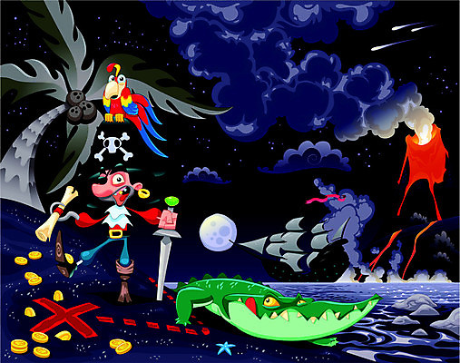 EPS 해외이미지 나무 동물 남자 어린이 바다 섬 일러스트 파충류 조류 항해 손바닥 그림자 사람 소년 목재 어둠 달 깃발 표현 아기 보트 고리 칼 야간 크루즈 만화 화산 앵무새 코믹 악어 코코넛 해적 나쁜 고립 장교 해외202004 해외일러스트 자연요소 식물 손 배_교통 과일 재료 산 도둑 파일형식 벡터 이미지허브