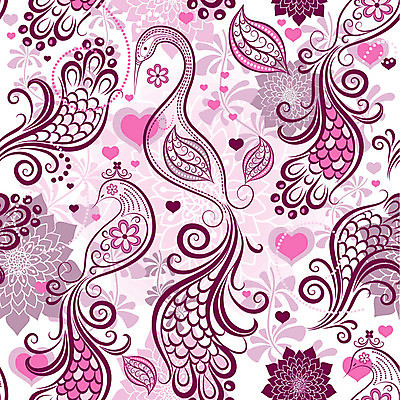 EPS 해외이미지 디자인 꽃 분홍색 백그라운드 일러스트 사람없음 하트 화려 공작 해외202004 해외일러스트 모양 식물 컬러 컨셉 조류 파일형식 벡터 이미지허브