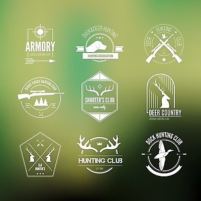 EPS 해외이미지 스티커 일러스트 사슴 오리 사람없음 세트 라벨 총 빈티지 사냥 사냥개 해외202004 해외일러스트 무기 컨셉 포유류 조류 프레임 개 파일형식 벡터 이미지허브