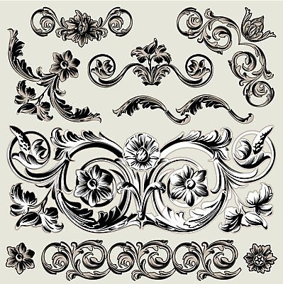 EPS 해외이미지 디자인 꽃 선 일러스트 사람없음 세트 빈티지 우아함 고딕 바로크 빅토리아 해외202004 해외일러스트 식물 컨셉 파일형식 벡터 이미지허브