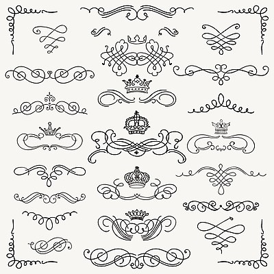 EPS 해외이미지 디자인 선 일러스트 왕관 사람없음 세트 빈티지 모서리 우아함 고딕 바로크 빅토리아 해외202004 해외일러스트 컨셉 파일형식 벡터 이미지허브