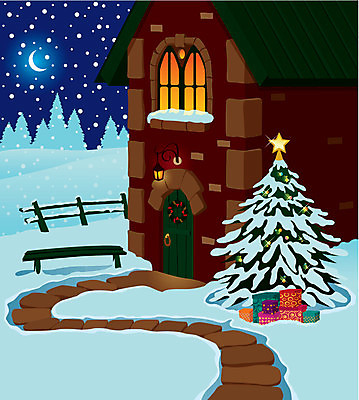 EPS 해외이미지 전통 크리스마스 겨울 일러스트 가정 하늘 선물 풍경 사람없음 달 야간 제설기 해외202004 해외일러스트 자연요소 계절 기념일 제설 파일형식 벡터 이미지허브