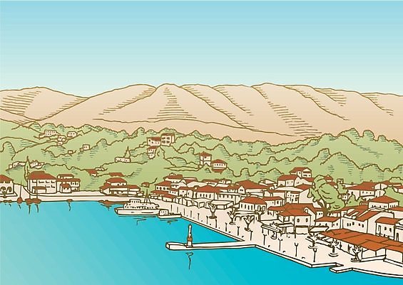 EPS 해외이미지 바다 일러스트 자연 하늘 풍경 마을 그리스 해외202004 해외일러스트 유럽 생태계 파일형식 벡터 이미지허브