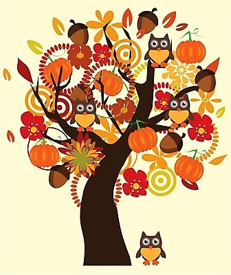 EPS 해외이미지 나무 꽃 일러스트 호박 추상 사람없음 주황색 부엉이 도토리 해외202004 해외일러스트 식물 컬러 무늬 채소 조류 견과류 파일형식 벡터 이미지허브