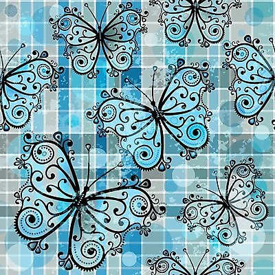 EPS 해외이미지 문양 나비 패턴 일러스트 사람없음 파란색 얼룩 원형 화려 체크무늬 겹침 반투명 해외일러스트 도형 컬러 곤충 컨셉 무늬 파일형식 벡터 이미지허브