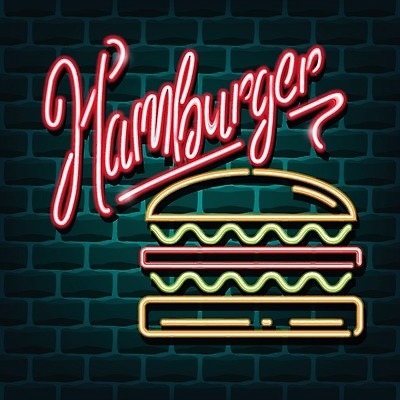 EPS 해외이미지 백그라운드 일러스트 간판 패스트푸드 타이포그라피 사람없음 빛 햄버거 분위기 심볼 네온 해외202004 해외일러스트 문자 컨셉 인스턴트 파일형식 벡터 이미지허브
