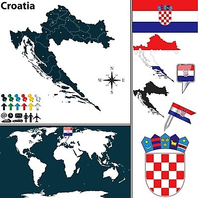EPS 해외이미지 모양 템플릿 실루엣 유럽 여행 지도 일러스트 경계선 깃발 땅 심볼 사인 지역 크로아티아 공화국 자그레브 전국 지도책 지리 해외202004 해외일러스트 나라 선 촬영기법 책 경계 파일형식 벡터 이미지허브