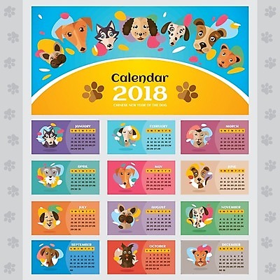 EPS 해외이미지 템플릿 디자인 포스터 종이 컨셉 일러스트 비즈니스 벽지 새로움 동양인 그래픽 사무실 숫자 다이어리 자료 중국 달력 일주일 날짜 개 강아지 계획 인쇄 12월 4월 6월 9월 11월 5월 만화 연도 심볼 사인 페이지 1월 8월 10월 7월 2월 월 2018년 해외202004 해외일러스트 문자 아시아 포유류 인종 반려동물 사무용품 파일형식 벡터 이미지허브