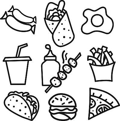 EPS 해외이미지 커피 음료 음식 일러스트 거리 감자 피자 흑백 샌드위치 세트 식당 계란 검은색 식사 튀김 햄버거 흰색 뜨거움 소시지 떨어짐 그릴 폐기물 케첩 사인 속도 메뉴 그림 윤곽 테이크아웃 점심식사 케밥 해외202004 해외일러스트 컬러 컨셉 채소 주방용품 패스트푸드 서양음식 촬영기법 상점 알 소스_음식 가공식품 쓰레기 파일형식 벡터 이미지허브