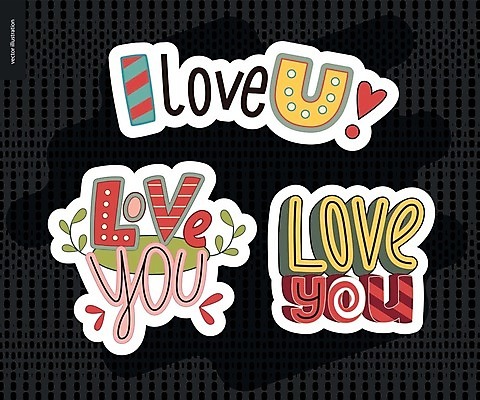 EPS 해외이미지 스티커 일러스트 사랑 타이포그라피 사람없음 세트 해외202004 해외일러스트 문자 감정 파일형식 벡터 이미지허브