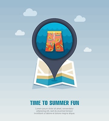 EPS 해외이미지 구름 수영복 바다 지도 일러스트 바지 수영장 사람없음 여름 여름휴가 바캉스 위치 해외202004 해외일러스트 자연요소 옷 계절 하의 휴가 파일형식 벡터 여름_계절 이미지허브