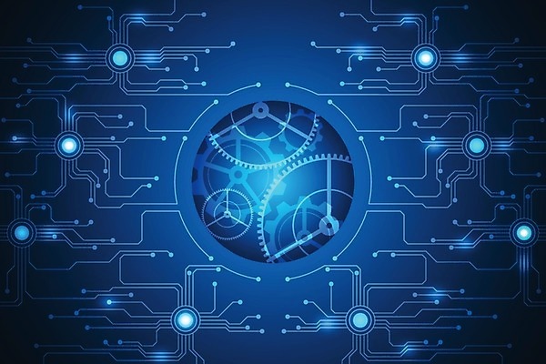 EPS 해외이미지 디자인 컨셉 일러스트 추상 미래 사람없음 그래픽 파란색 디지털 톱니바퀴 해외202004 해외일러스트 컬러 무늬 파일형식 벡터 이미지허브