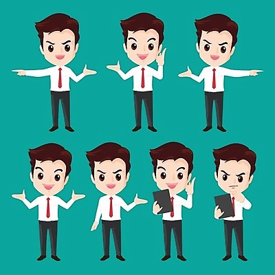 EPS 해외이미지 직업 캐릭터 디자인 남자 행복 일러스트 비즈니스 성공 노동자 말하기 설명 서기 미소 사람 정장 세트 사무실 대접 잡기 비즈니스맨 플랫 만화 초대 경영 고립 조언 캐리커처 해외202004 해외일러스트 일러캐릭터 옷 감정 컨셉 모션 표정 직장인 그림 파일형식 벡터 이미지허브