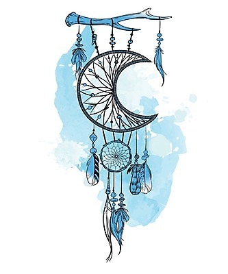 EPS 해외이미지 전통 하늘색 일러스트 사람없음 장식 꿈 달 구슬 깃털 부적 드림캐쳐 해외202004 해외일러스트 자연요소 파란색 파일형식 벡터 이미지허브