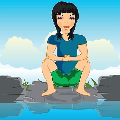 EPS 해외이미지 포즈 일러스트 반바지 자연 갈색머리 사람 10대 물 여름 강 바위 무릎 해외202004 해외일러스트 자연요소 헤어스타일 계절 바지 청소년 신체부위 돌_바위 생태계 파일형식 벡터 이미지허브