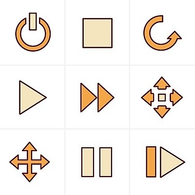 EPS 해외이미지 음악 이동 일러스트 사람없음 세트 주황색 정지 재생 일시정지 빨리감기 반복재생 인터페이스 전원버튼 제어 플레이 플레이어 중지_중단 해외일러스트 컬러 컨셉 모션 버튼 문화예술 전원_전기 파일형식 벡터 이미지허브