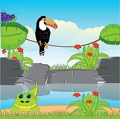 EPS 해외이미지 식물 동물 꽃 모래 일러스트 자연 조류 여름 강 육식동물 악어 해외202004 해외일러스트 계절 파충류 생태계 파일형식 벡터 이미지허브