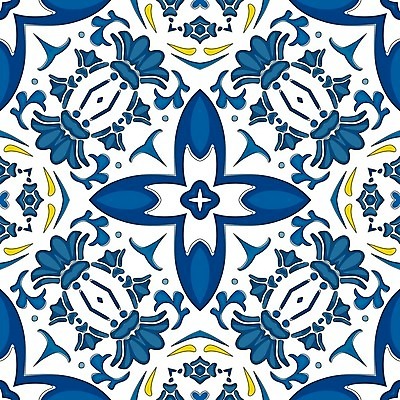 EPS 해외이미지 전통 디자인 패턴 일러스트 벽지 추상 장식 파란색 노란색 흰색 포르투갈 타일 묘사 정사각형 스페인어 엘리먼트 튀니지 해외202004 해외일러스트 도형 유럽 컬러 무늬 아프리카 파일형식 벡터 이미지허브