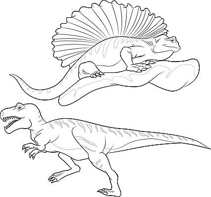 EPS 해외이미지 동물 두마리 라인일러스트 일러스트 사람없음 흰색 큼 공룡 육식동물 쥬라기 해외202004 해외일러스트 컬러 2 파충류 크기 파일형식 벡터 이미지허브