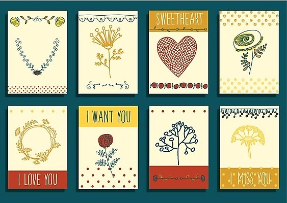 EPS 해외이미지 꽃 일러스트 사랑 사람없음 세트 하트 엽서 리스장식 해외202004 해외일러스트 모양 식물 감정 장식 편지 파일형식 벡터 이미지허브