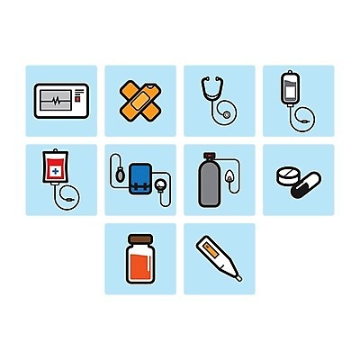 EPS 해외이미지 일러스트 청진기 세트 온도계 만화 수집 심플 심전도 투입 해외202004 해외일러스트 의료기기 모션 파일형식 벡터 이미지허브