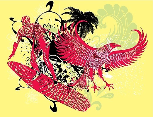 EPS 해외이미지 전신 식물 실루엣 일러스트 모션 조류 한명 사람 성인 빨간색 노란색 서핑보드 서핑 역동적 서퍼 성인한명만 해외202004 해외일러스트 동물 1 컬러 컨셉 운동선수 촬영기법 수상스포츠 보드_스포츠 성인만 파일형식 벡터 이미지허브