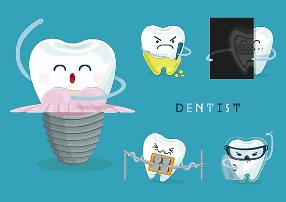 EPS 해외이미지 디자인 컨셉 일러스트 건강 치과 병원 치아 칫솔 청소 치과의사 치약 치통 해외202004 해외일러스트 의학 위생용품 의사 소화기관 질병 파일형식 벡터 이미지허브
