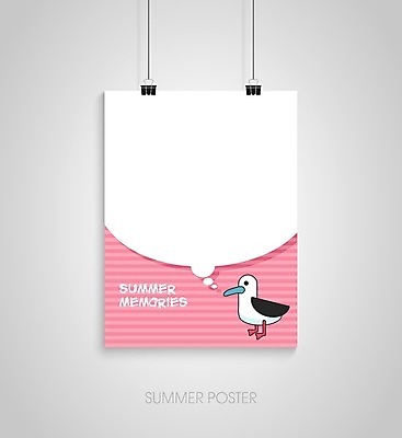 EPS 해외이미지 한마리 디자인 포스터 분홍색 말풍선 일러스트 갈매기 매달리기 사람없음 줄무늬 서류집게 해외202004 해외일러스트 1 컬러 무늬 모션 조류 집게 파일형식 벡터 이미지허브