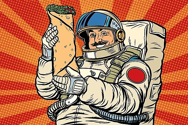 EPS 해외이미지 남자 일러스트 한명 들기 상반신 성인 우주비행사 먹기 팝아트 우주복 카툰스타일 토르티야 성인남자한명만 해외202004 해외일러스트 1 옷 음식 모션 사람 우주 그림 남자한명만 성인남자만 파일형식 벡터 이미지허브