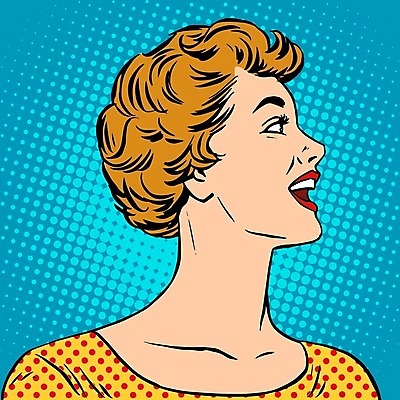 EPS 해외이미지 여자 일러스트 한명 상반신 성인 올려보기 복고 팝아트 카툰스타일 성인여자한명만 해외202004 하프톤 해외일러스트 1 컬러 모션 사람 그림 여자한명만 성인여자만 파일형식 벡터 이미지허브