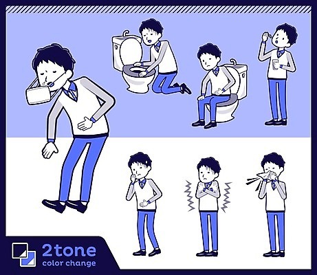 EPS 해외이미지 전신 남자 일러스트 건강 마스크 앉기 여러명 성인 파란색 세트 약 먹기 종업원 직원 변기 판매원 구토 기침 오한 재채기 성인남자만 해외202004 해외일러스트 직업 컬러 다수 의학 모션 사람 증상 남자만 성인만 파일형식 벡터 이미지허브