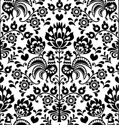 EPS 해외이미지 전통 꽃 패턴 일러스트 흑백 사람없음 화려 폴란드 해외202004 해외일러스트 식물 유럽 컨셉 무늬 촬영기법 파일형식 벡터 이미지허브