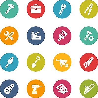 EPS 해외이미지 인터넷 일러스트 버튼 사람없음 세트 웹 페인트 수레 장비 도구 공구 나사 스패너 업무 원형 플랫 수리 망치 스테이플러 삽 심볼 페인트붓 그라인더 펜치 핀셋 송곳 전기톱 하드웨어 해외202004 해외일러스트 도형 컴퓨터 사무용품 카트 붓 작업 톱 커피용품 파일형식 벡터 이미지허브