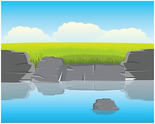 EPS 해외이미지 구름 꽃 밭 일러스트 자연 풍경 물 여름 강 반사 바위 투명 연도 허브 생태학 주입구 해외202004 해외일러스트 자연요소 식물 계절 교육 농업 생태계 파일형식 벡터 이미지허브