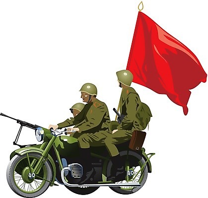 EPS 해외이미지 일러스트 빨간색 기계 오토바이 흰색 깃발 만화 흰배경 그림 군용 싸움 전쟁 육군 고립 소비에트 해외202004 해외일러스트 컬러 백그라운드 모션 군대 바이크 파일형식 벡터 이미지허브