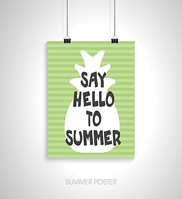 EPS 해외이미지 디자인 포스터 일러스트 매달리기 타이포그라피 사람없음 연두색 줄무늬 파인애플 서류집게 해외202004 해외일러스트 문자 무늬 과일 모션 집게 초록색 열대과일 파일형식 벡터 이미지허브