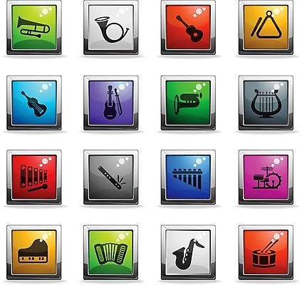 EPS 해외이미지 일러스트 버튼 뿔 기타 색소폰 심볼 바이올린 정사각형 드럼 해외202004 해외일러스트 도형 현악기 타악기 목관악기 파일형식 벡터 이미지허브