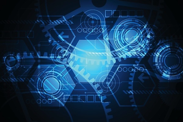 EPS 해외이미지 디자인 컨셉 일러스트 추상 미래 사람없음 그래픽 파란색 디지털 톱니바퀴 육각형 해외202004 해외일러스트 도형 컬러 무늬 파일형식 벡터 이미지허브