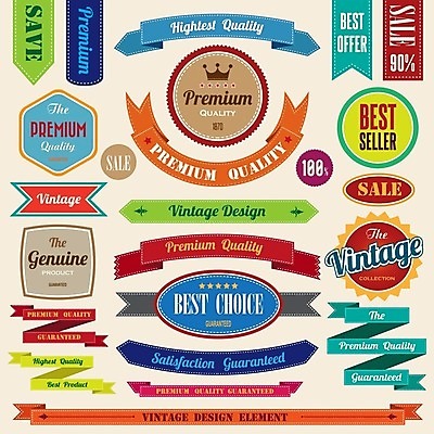 EPS 해외이미지 리본 스티커 일러스트 사람없음 세트 라벨 해외202004 해외일러스트 프레임 파일형식 벡터 이미지허브