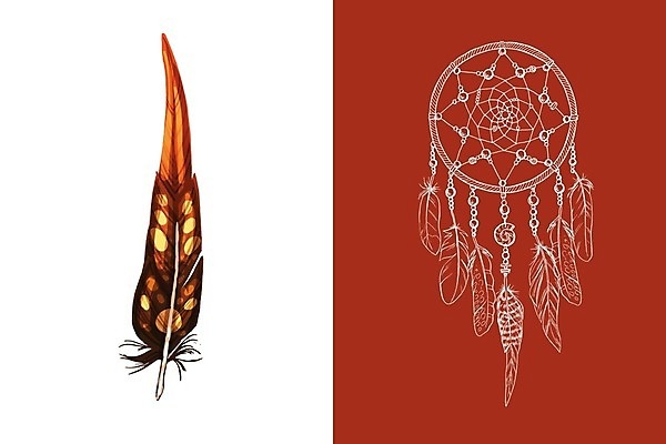 EPS 해외이미지 전통 일러스트 사람없음 장식 빨간색 꿈 구슬 깃털 부적 드림캐쳐 해외202004 해외일러스트 컬러 파일형식 벡터 이미지허브