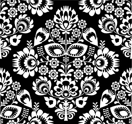 EPS 해외이미지 전통 꽃 패턴 일러스트 흑백 사람없음 화려 폴란드 해외202004 해외일러스트 식물 유럽 컨셉 무늬 촬영기법 파일형식 벡터 이미지허브