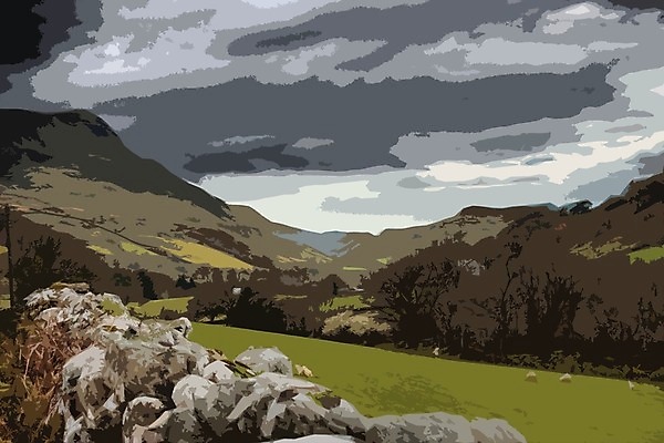 EPS 해외이미지 구름 공원 일러스트 자연 하늘 웨일즈 산 풍경 초록색 파란색 언덕 장면 내추럴 전국 스노도니아 해외202004 해외일러스트 자연요소 공공시설 컬러 영국 생태계 파일형식 벡터 이미지허브