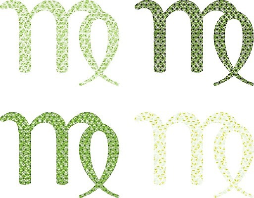 EPS 해외이미지 디자인 일러스트 초록색 세트 4 크리스탈 심볼 사인 점성술 처녀자리 해외202004 해외일러스트 컬러 숫자 별자리 광석 파일형식 벡터 이미지허브