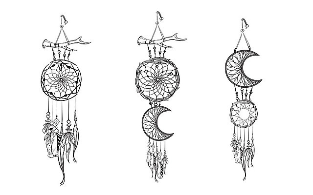 EPS 해외이미지 전통 일러스트 사람없음 장식 꿈 초승달 구슬 깃털 부적 드림캐쳐 해외202004 해외일러스트 달 파일형식 벡터 이미지허브