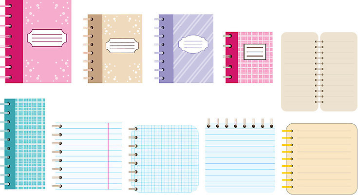 EPS 해외이미지 디자인 교육 종이 일러스트 비즈니스 설계 나선형 책 사무실 다이어리 쪽지 공책 줄무늬 공백 오브젝트 그림 문서 파일 페이지 바인더 고립 목차 해외202004 해외일러스트 컨셉 무늬 문구용품 사무용품 파일형식 벡터 이미지허브