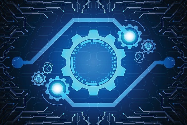 EPS 해외이미지 디자인 컨셉 일러스트 추상 미래 사람없음 그래픽 파란색 디지털 톱니바퀴 해외202004 해외일러스트 컬러 무늬 파일형식 벡터 이미지허브